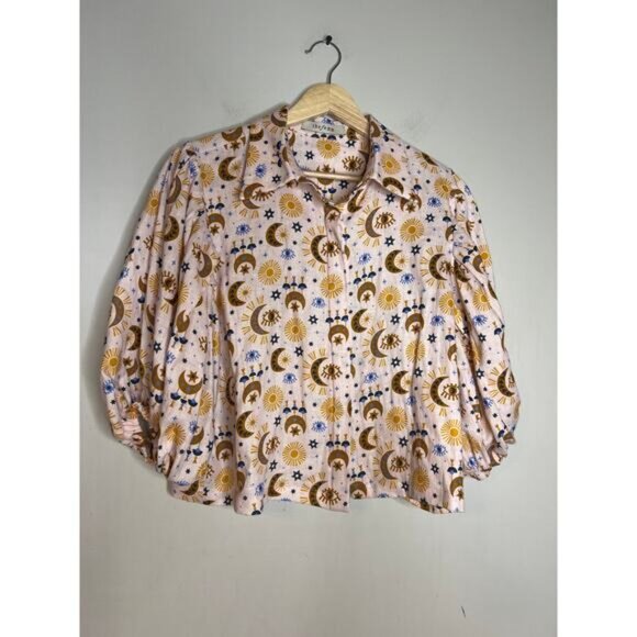 NEW The Femm Kengy Printed Puff Sleeve Top Women's Printed Pink Size: Large - Picture 2 of 7